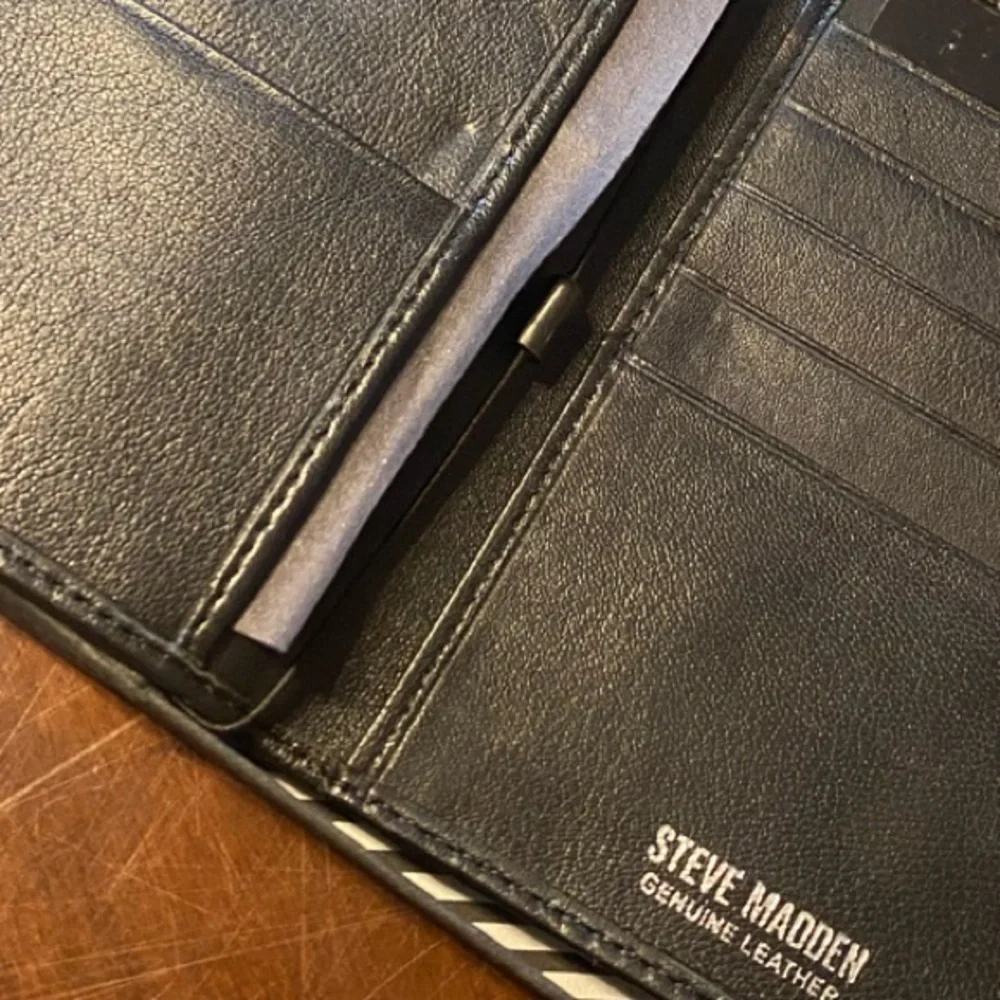 Steve Madden Black Leather Passport Cover with Embossed Logo